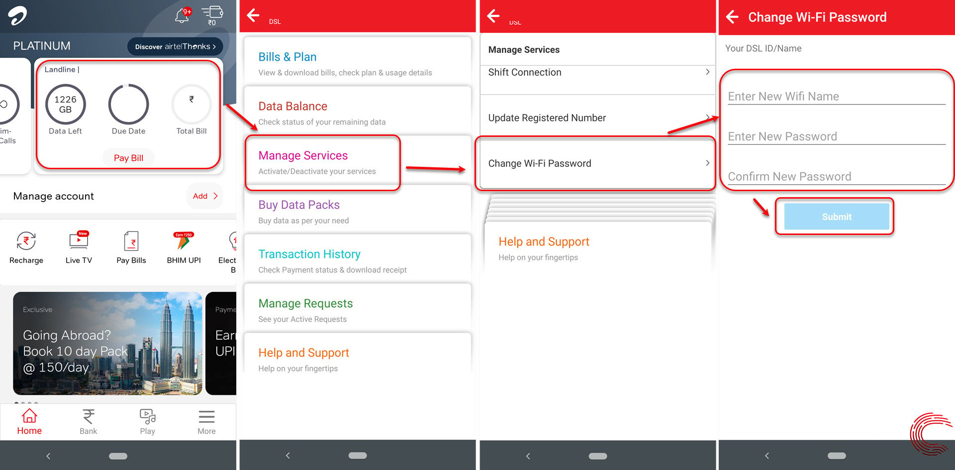 how to change password of wifi airtel