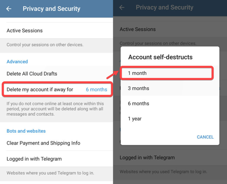 telegram delete account