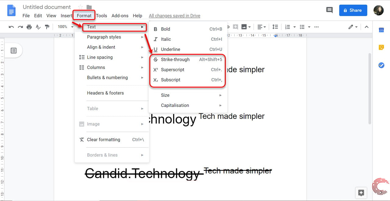 google docs subscript of subscript