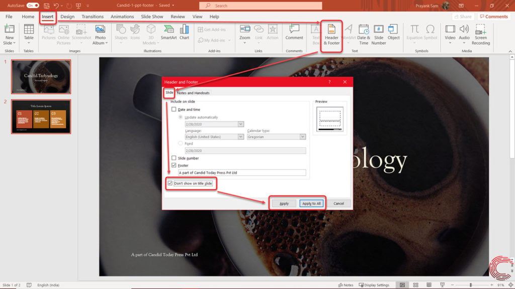 How to edit a footer in Microsoft PowerPoint?