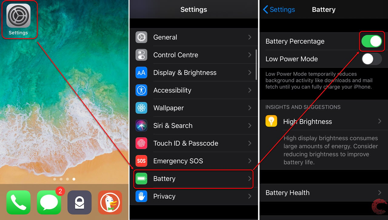 How to show iPad or iPhone's battery percentage?