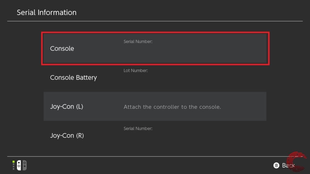 How to find the serial number on Nintendo Switch?