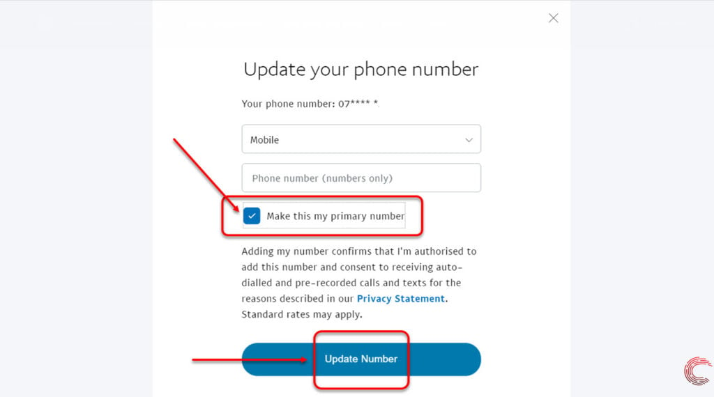 paypal how to change phone number