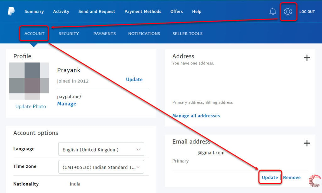 Paypal change address lindavu