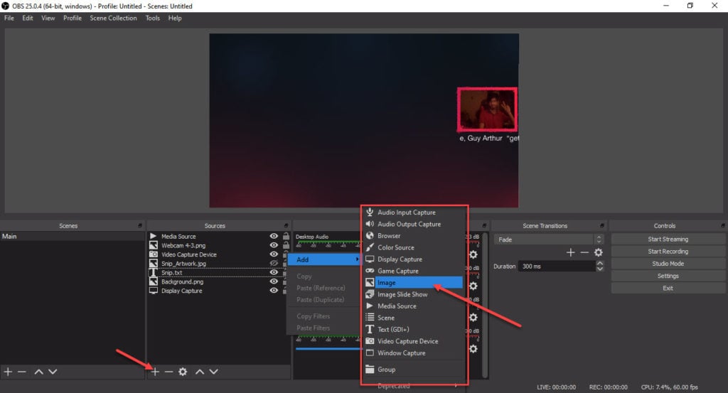 how to set up overlay on obs