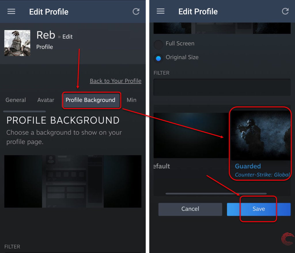 jak změnit pozadí profilu Steam?