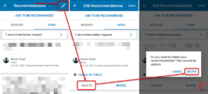 This is an image of delete given recommendation linkedin app ss2