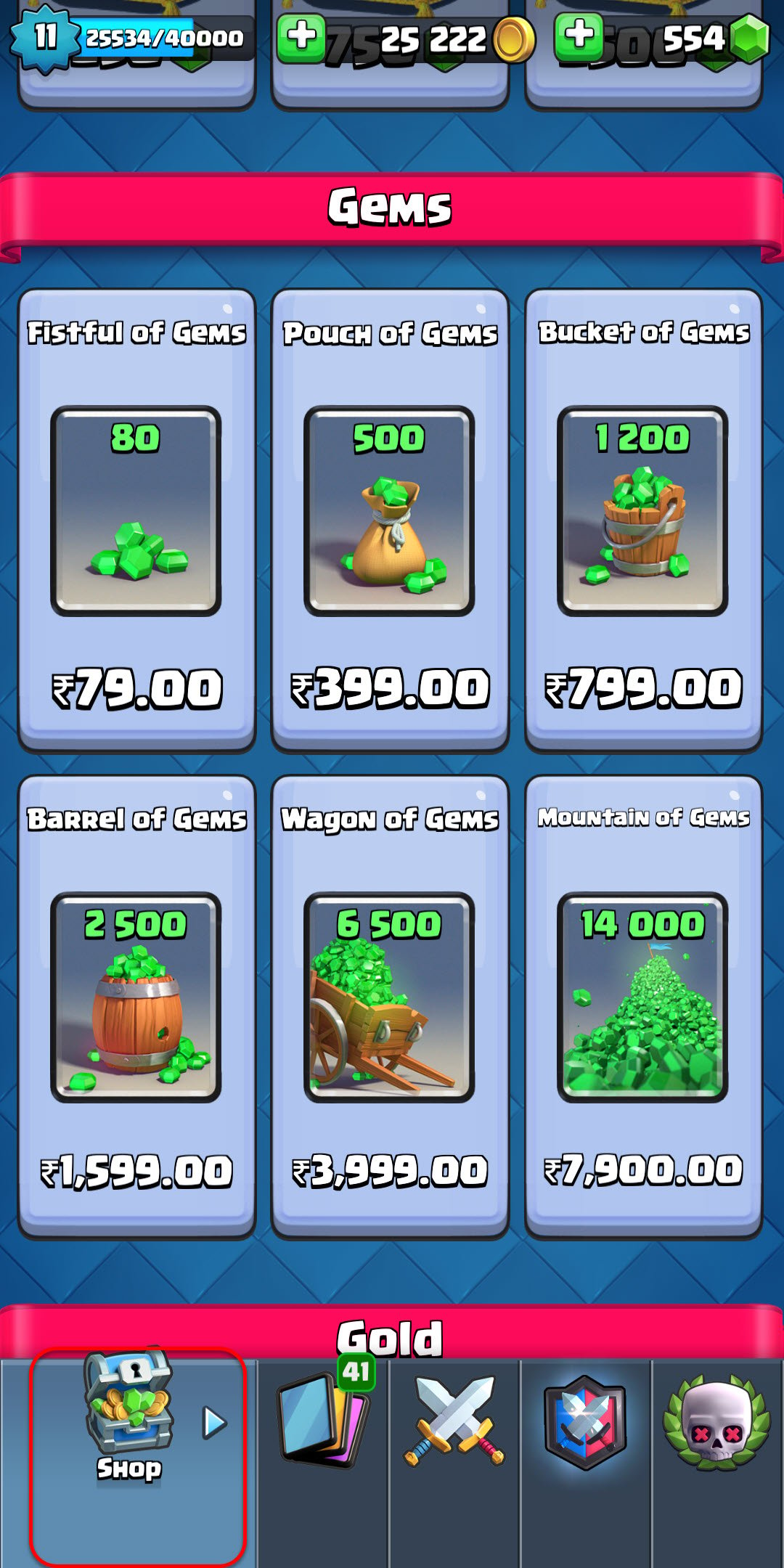 Clash royale shop gems