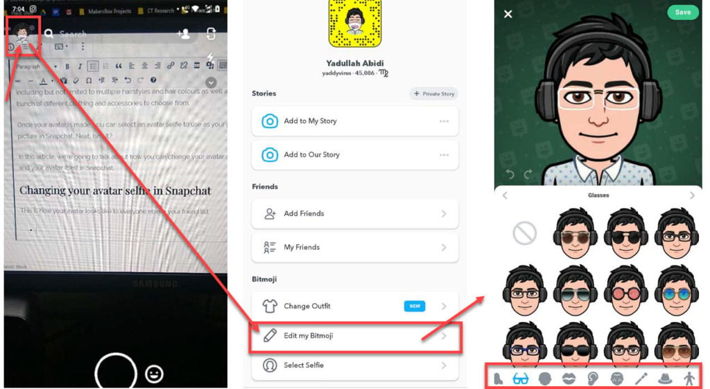 How to change your profile picture (bitmoji) on Snapchat?