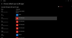 This is an image of vlc default apps by file type ss2