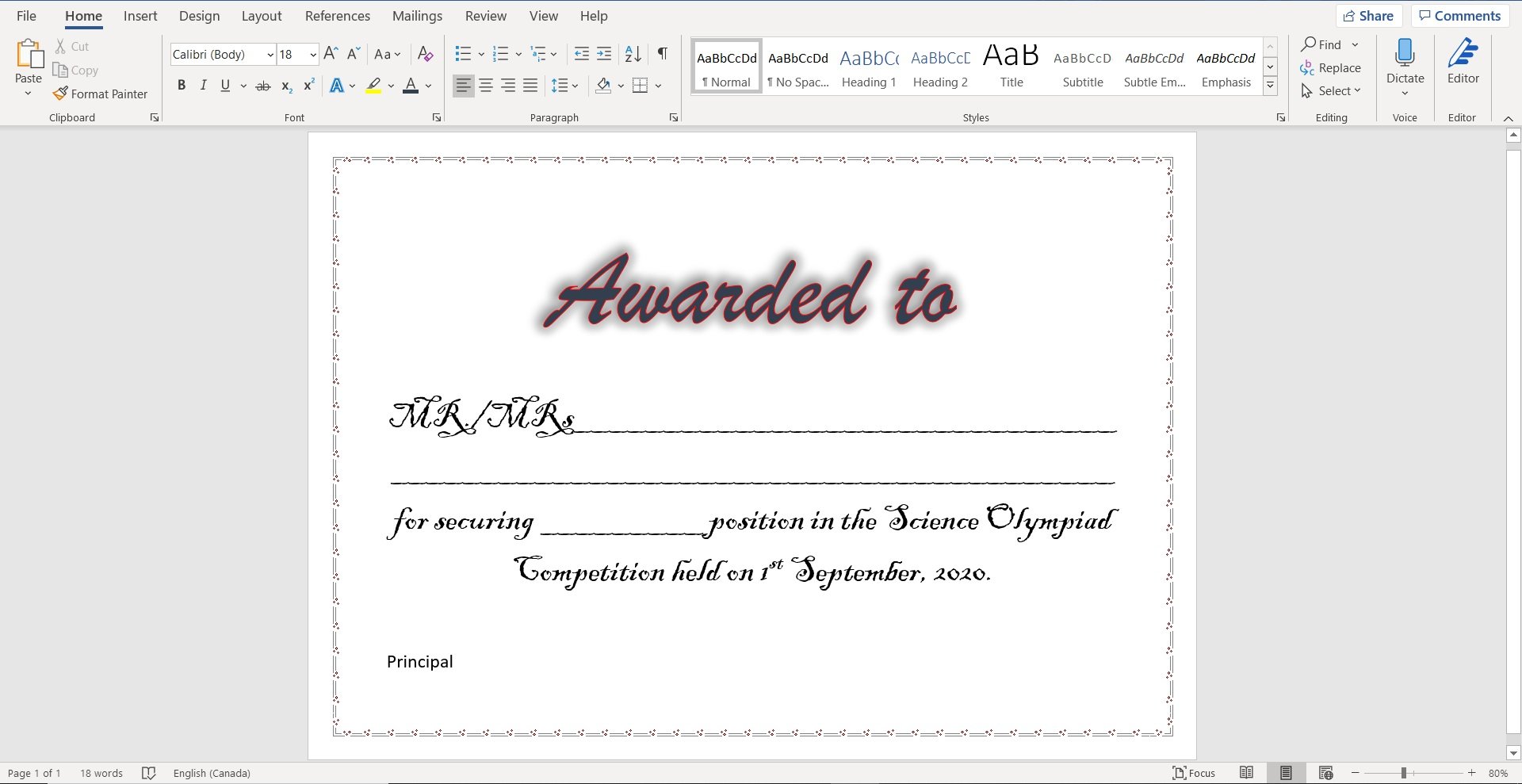 How to create a certificate in Microsoft Word?