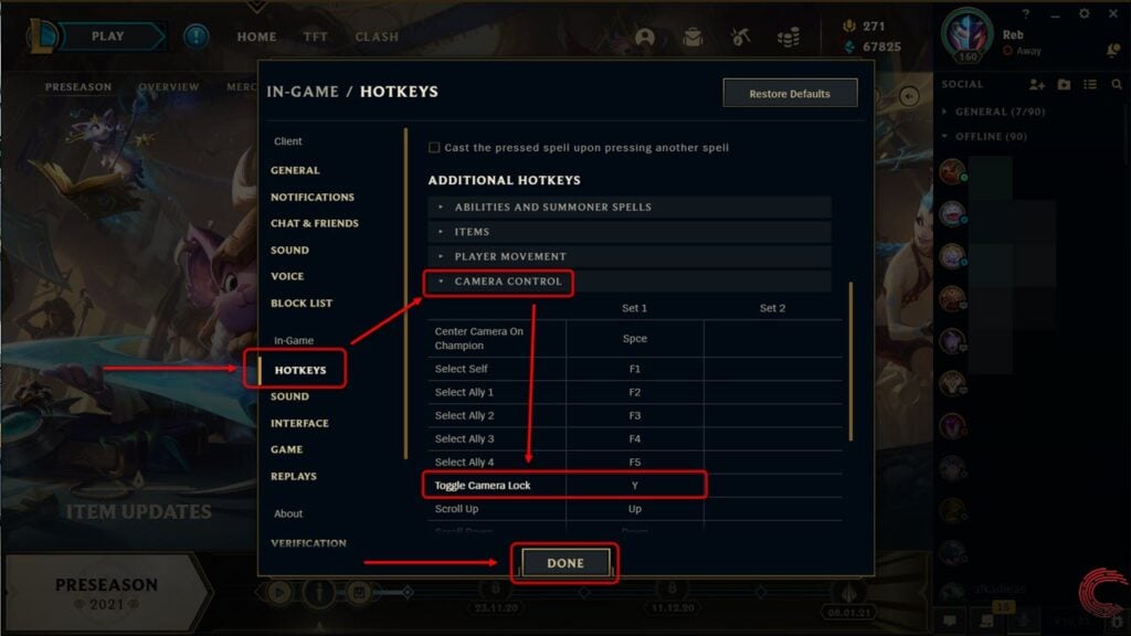 How to unlock the camera in League of Legends?