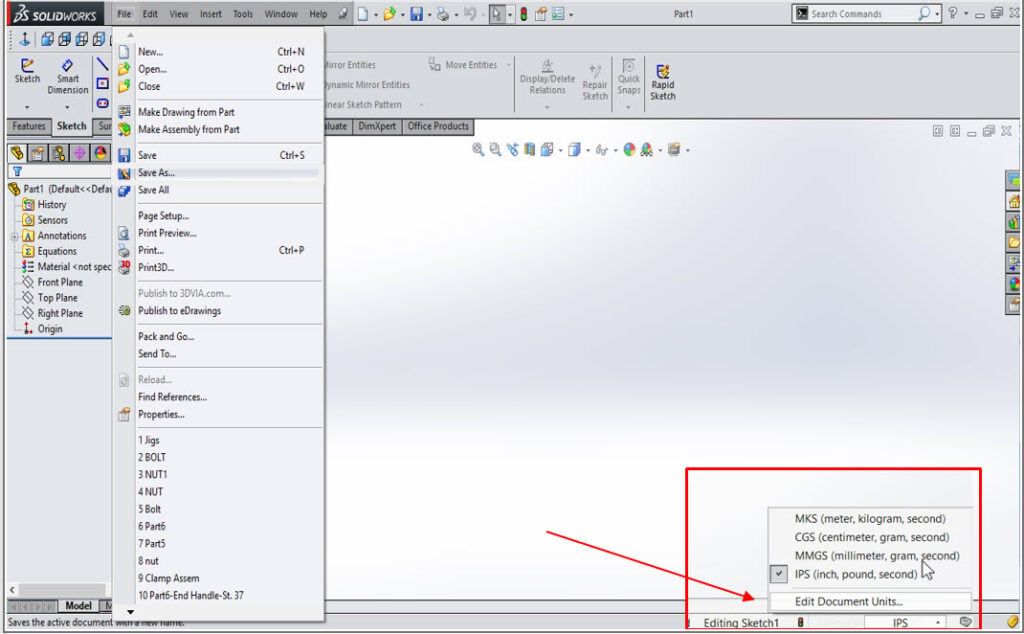 how to change units in solidworks