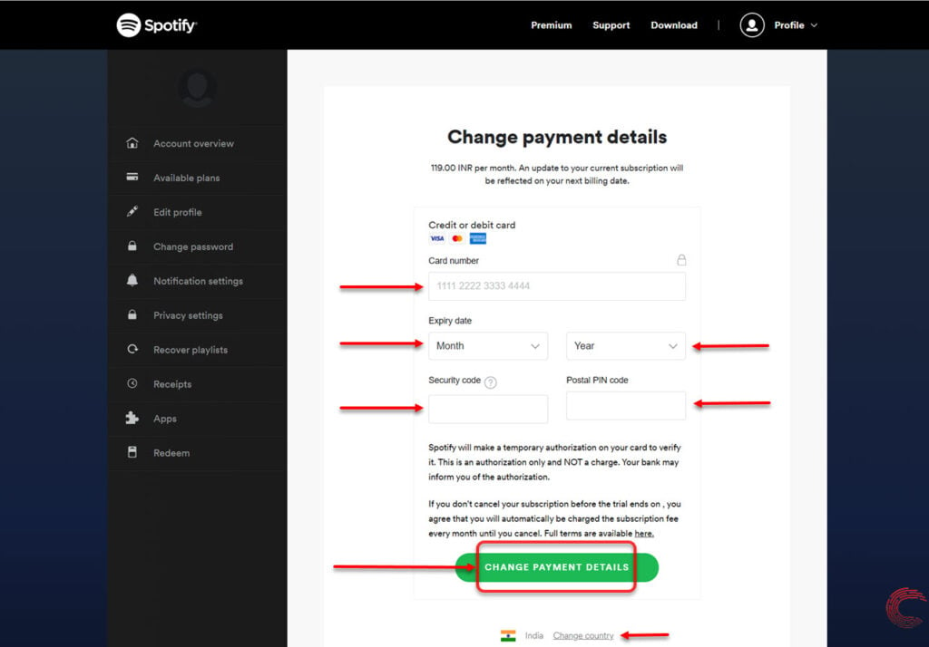 How to change the Payment Method for Spotify Premium?