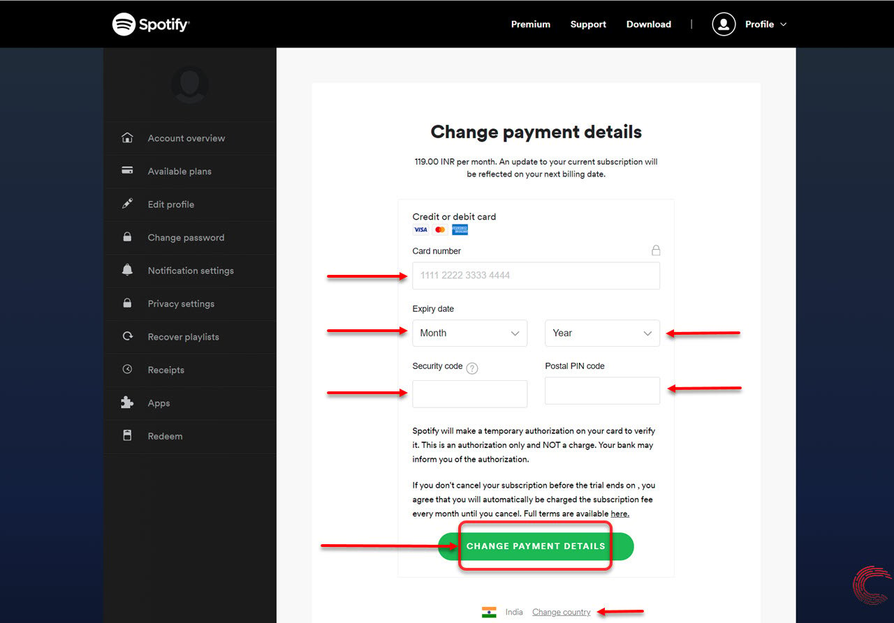 changing spotify payment