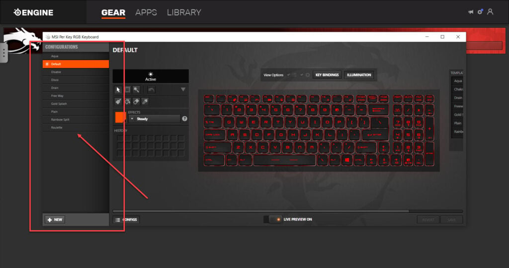 change keyboard light msi