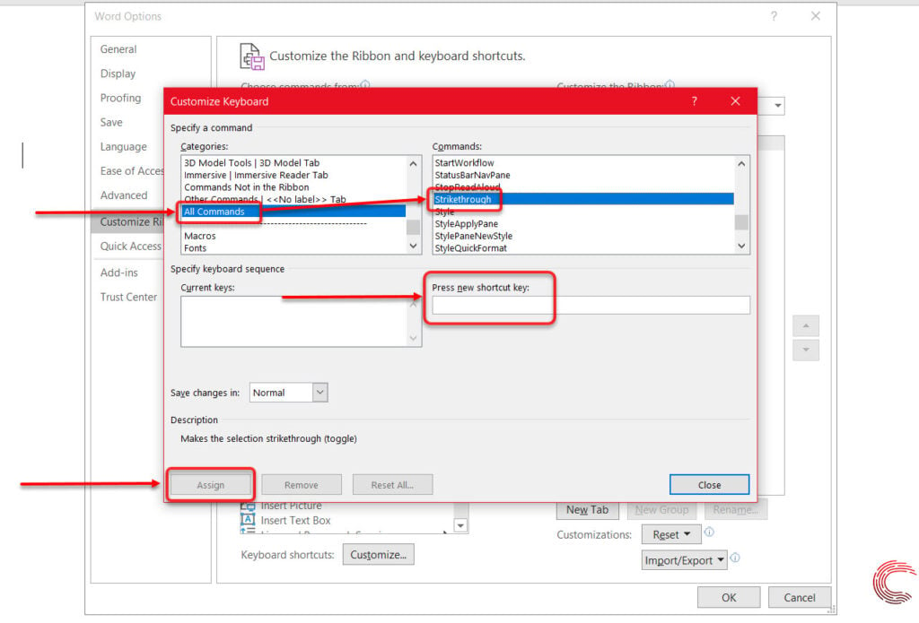 ms word strikethrough shortcut