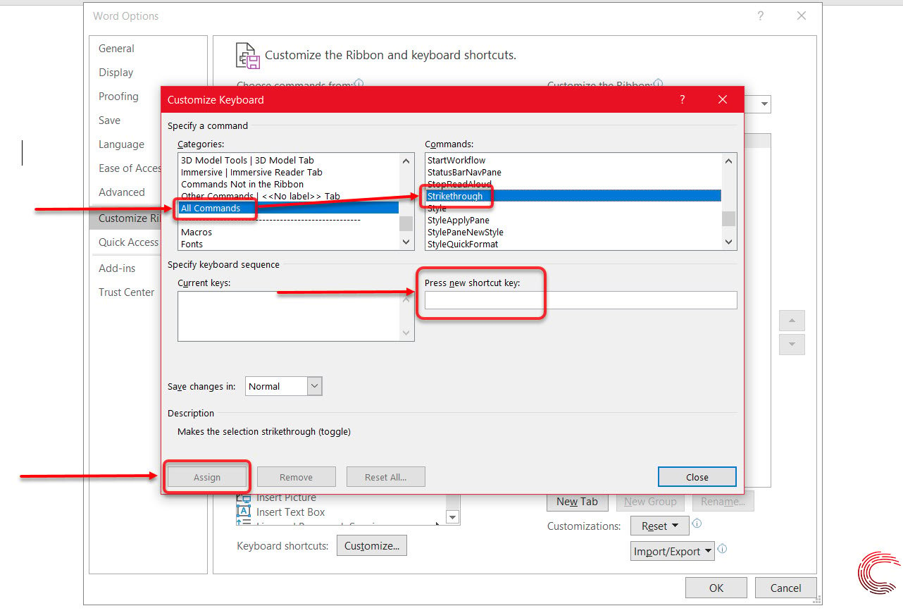 word strikethrough shortcut key