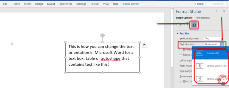 Change text orientation word m1 ss1 Candid Technology