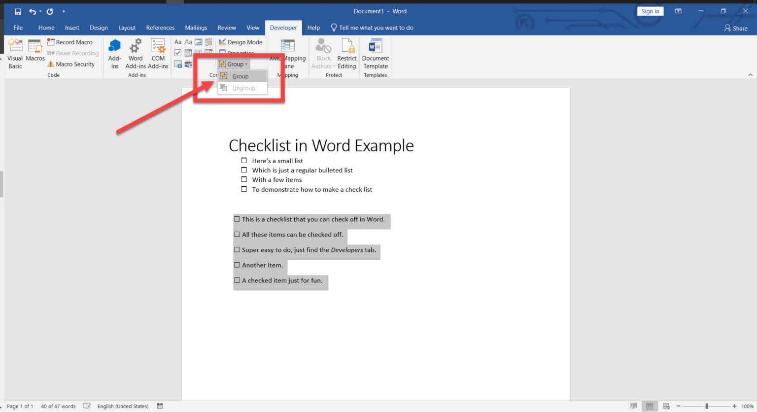 How to make a checklist in Word?
