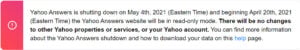 This is an image of yahoo answers shutdown ss