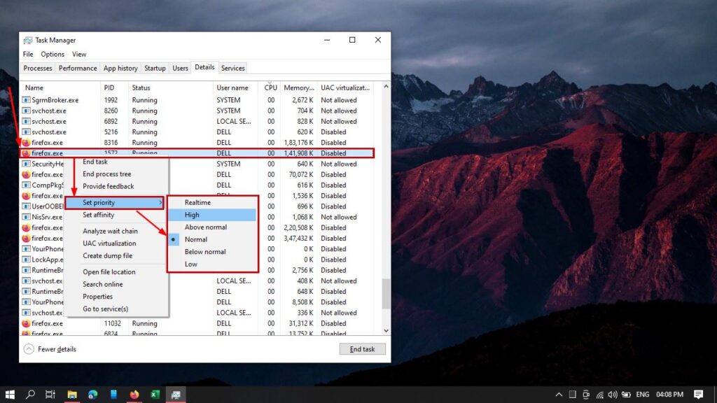 How to change the priority of a process in Windows 10?