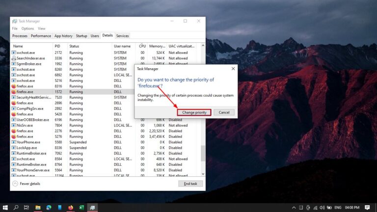 How to change the priority of a process in Windows 10?