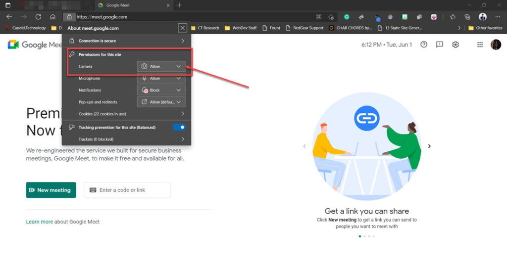 How to fix 'Google Meet camera failed' issue?