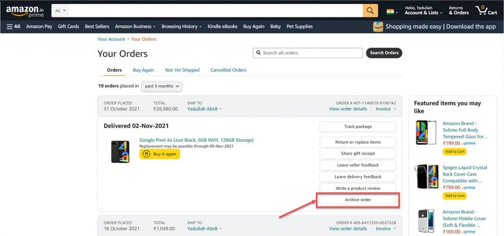 How to archive Amazon orders? How to find archived orders?