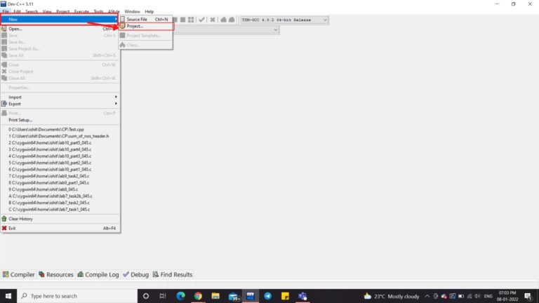 How to create a project in Dev C++?