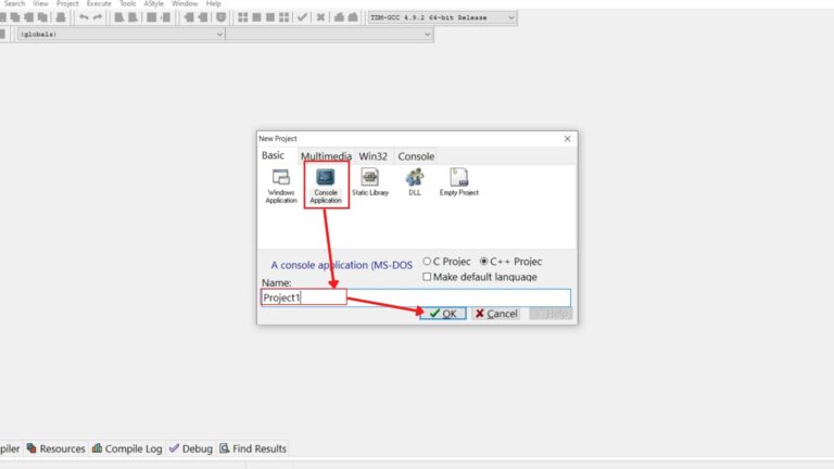 How to create a project in Dev C++?