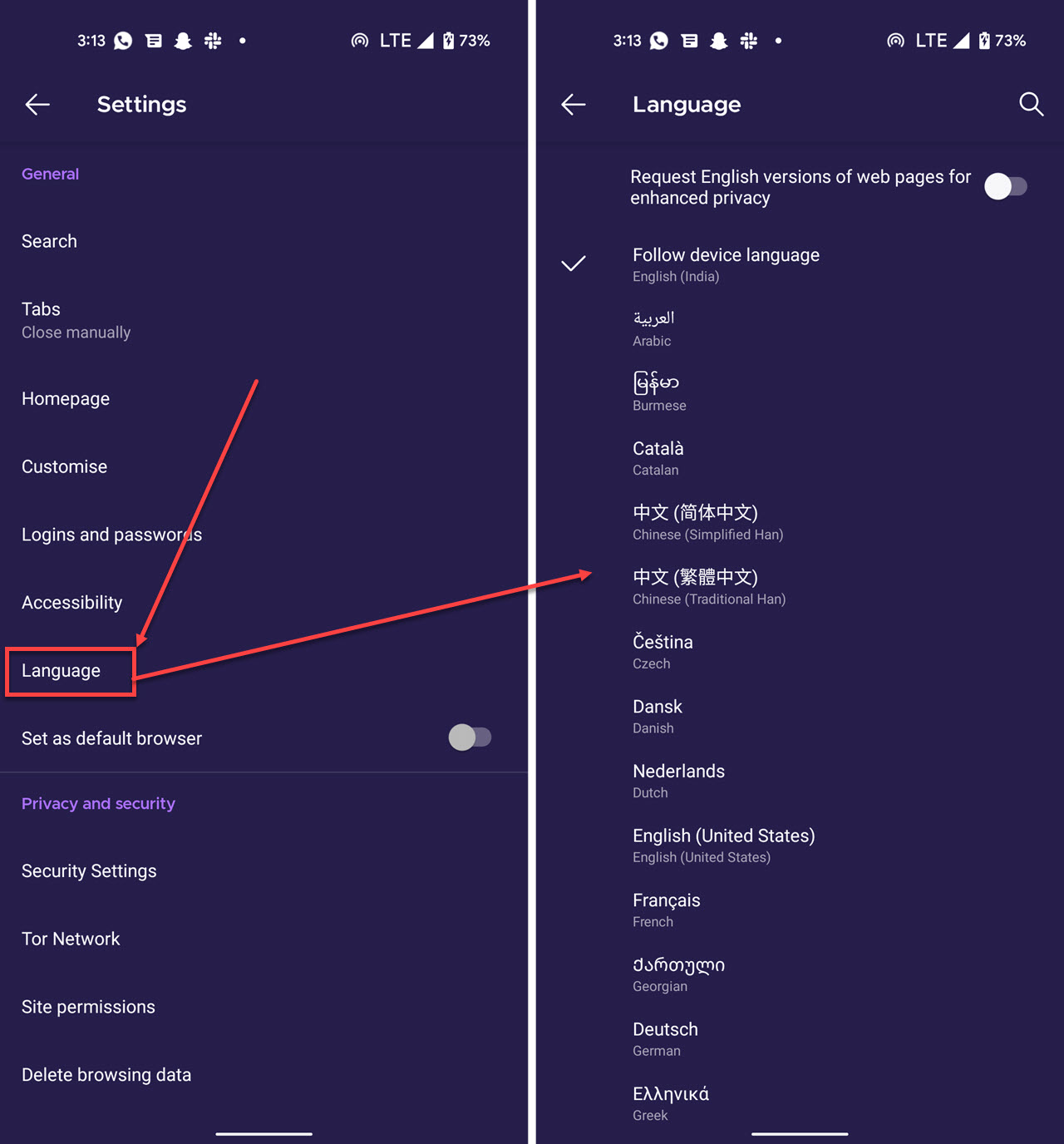 How to change the language in Tor browser?