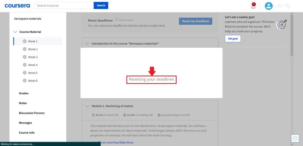 how to reset coursera assignment