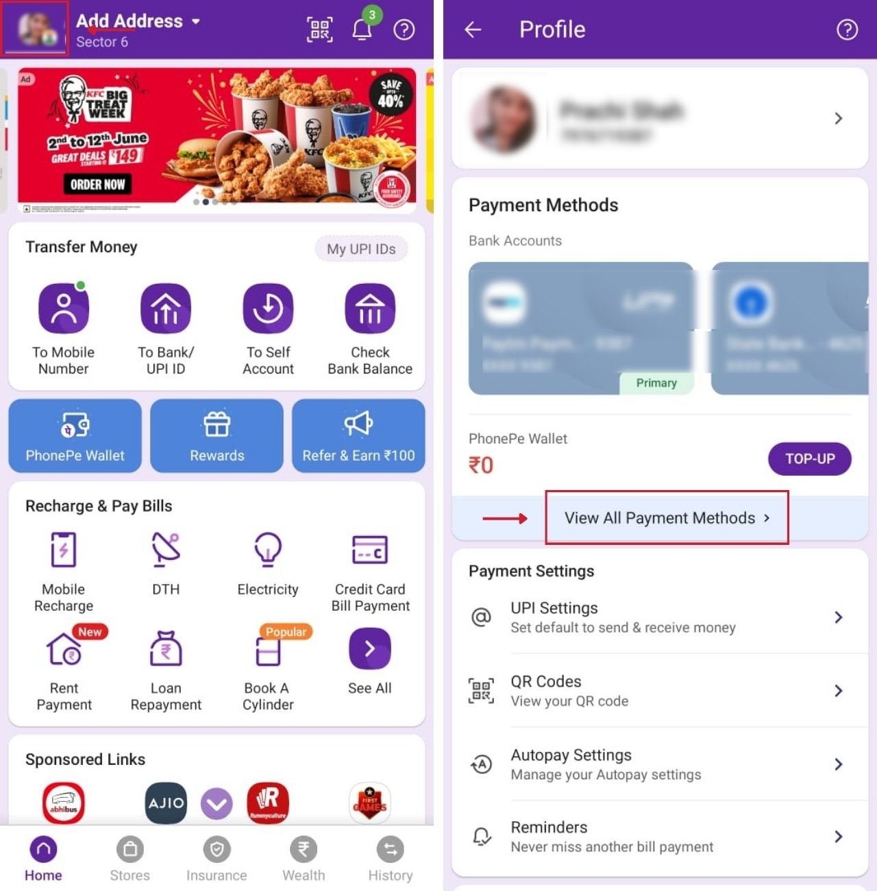 how to add bank account no in phonepe