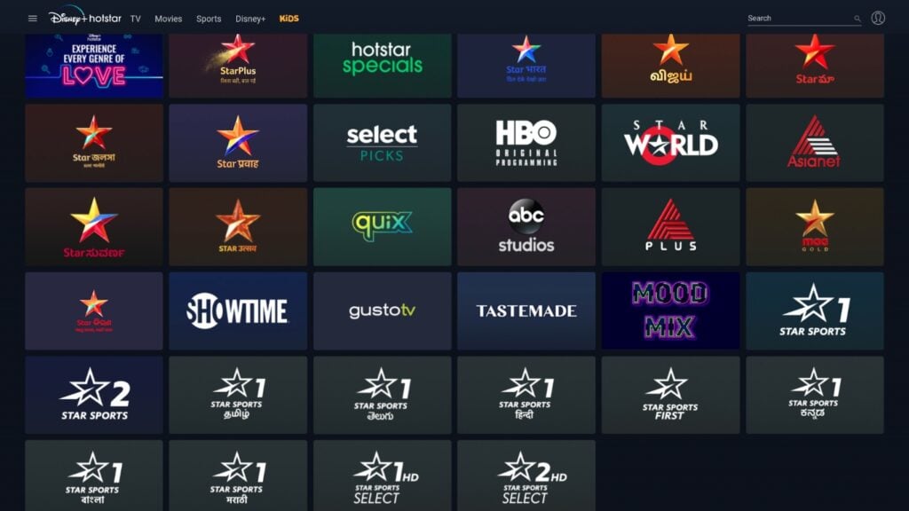 What channels are available on Disney Hotstar