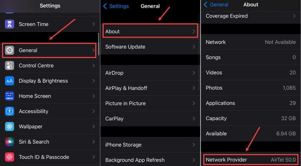 iPhone won't make calls but will text: Quick Fix 3 This is an image of carrier settings iphone. Ss1