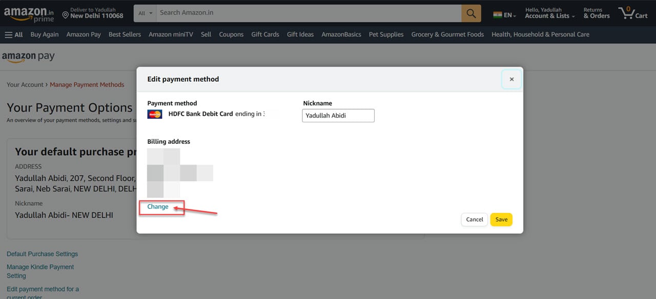 How to change the billing address on Amazon?