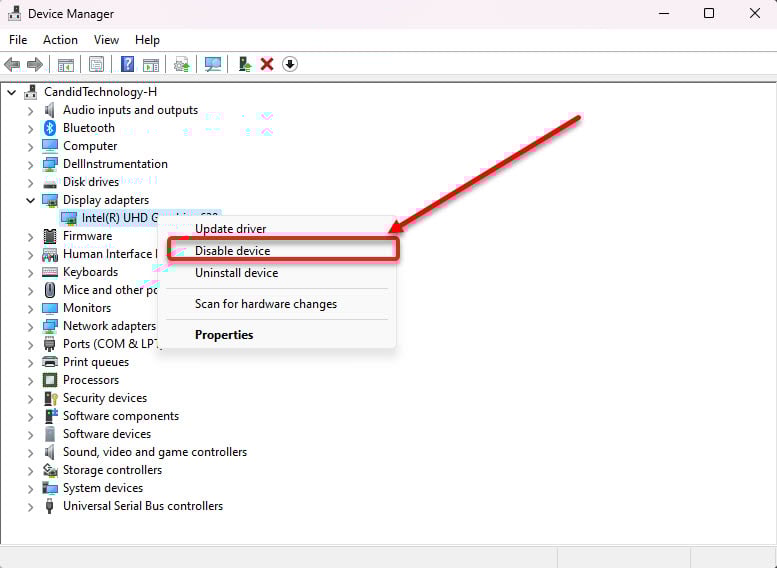 Fix: A D3D11-compatible GPU is required to run the engine 5 This is an image of displayadapterdisable ss1
