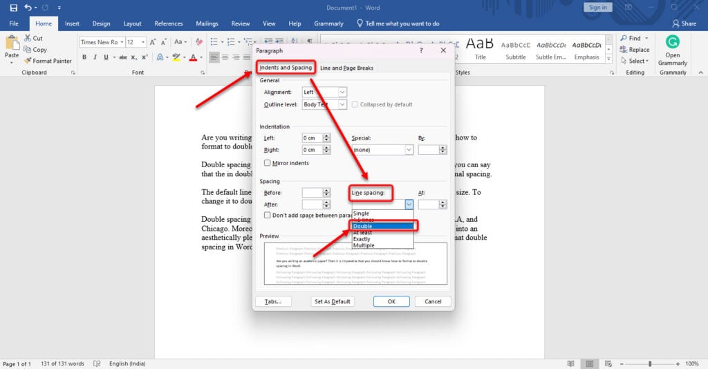 How to format to double spacing in Word?