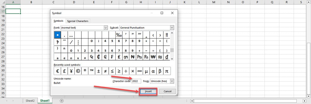 How to add bullet points in Excel?