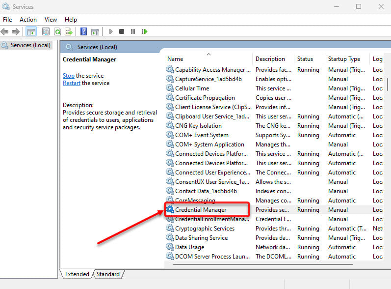 Fix: The service cannot accept control messages at this time 1 This is an image of credentialmanagerwindows ss1
