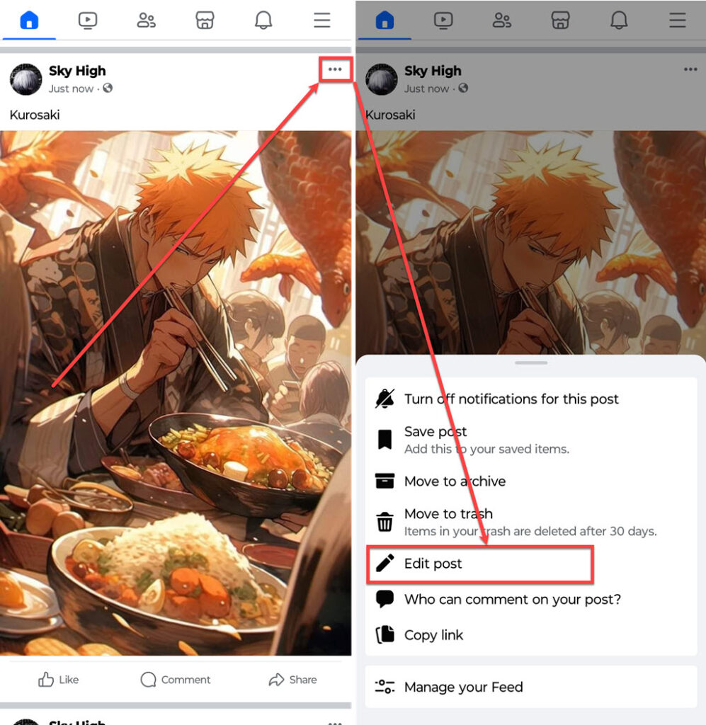 This is an image of edit fb post on app ss1