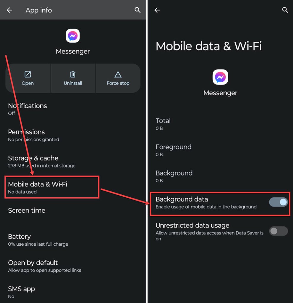 Facebook Messenger waiting for network: Quick Fix 6 This is an image of enable background data android ss