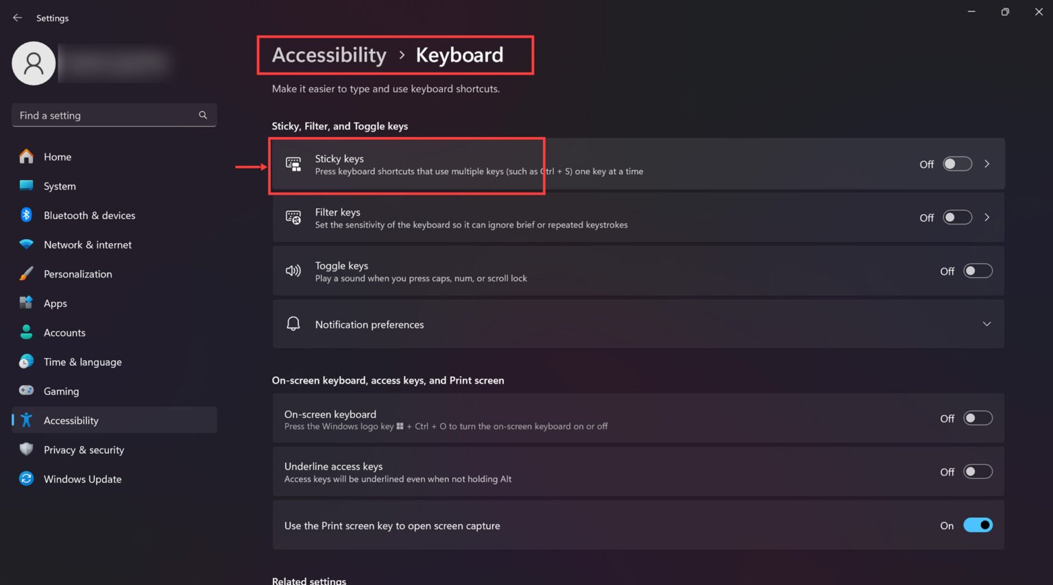 How to turn off sticky keys Windows 11?