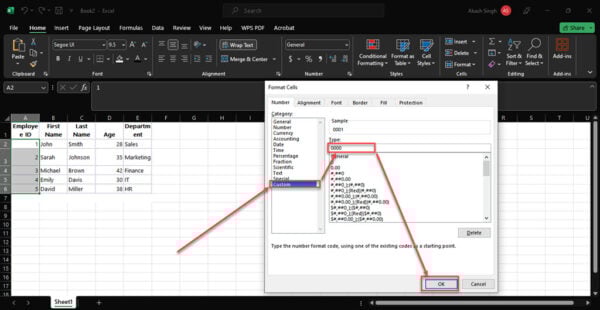 This is an image of add leading zeros custom format excel ss2