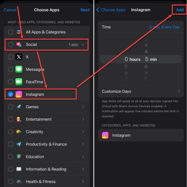 This is an image of block instagram app limits iphone ss2