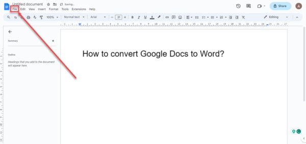 This is an image of convert google docs to word ss1
