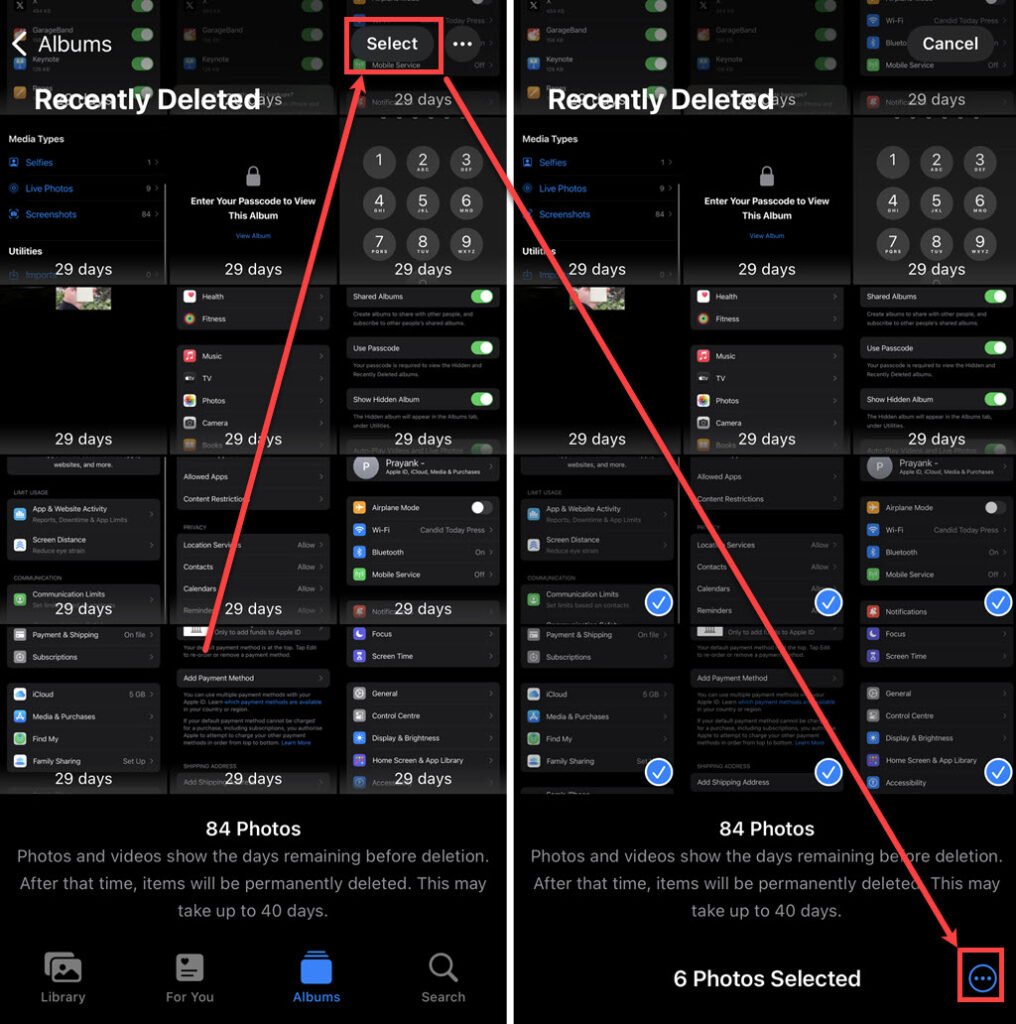 How to delete multiple photos on iPhone? 3 This is an image of delete photos from recently deleted iphone ss2