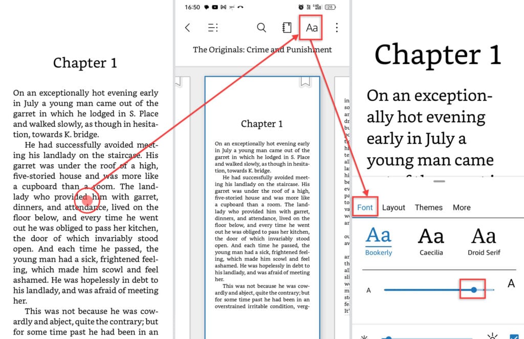 How to change the font size on Kindle? 3 This is an image of screenshot kindle app android chnage font size