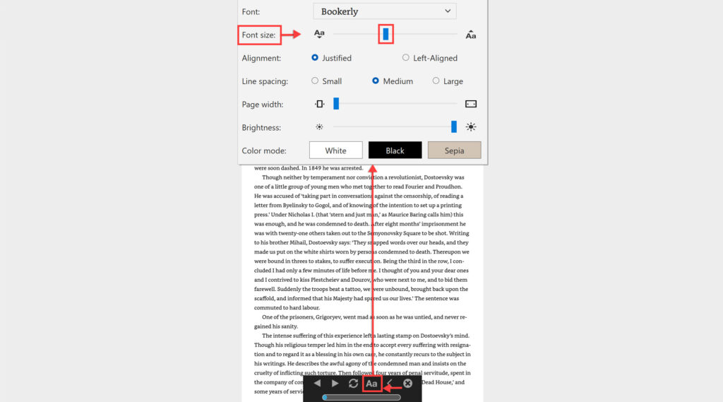 How to change the font size on Kindle? 7 This is an image of screenshot kindle app windows change font size full screen mode